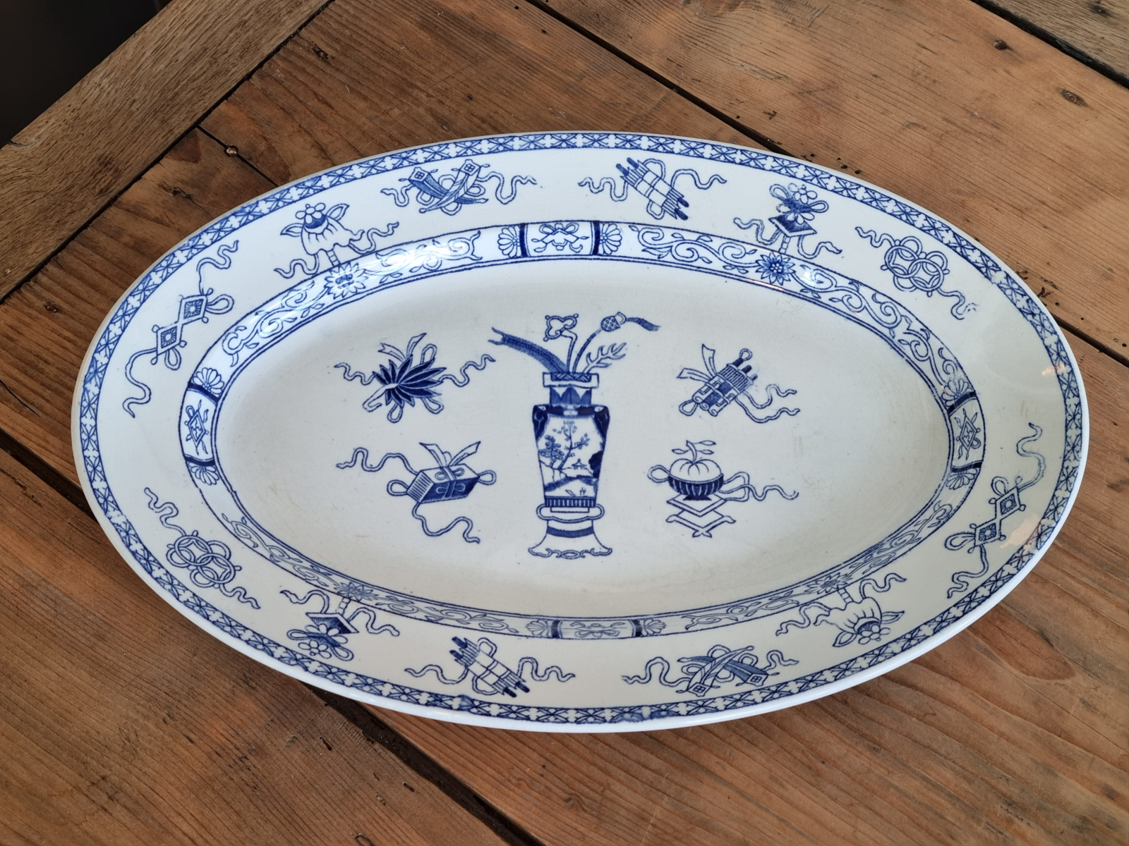 Potiche blauw Societe Ceramique ovale schaal groot 40 cm