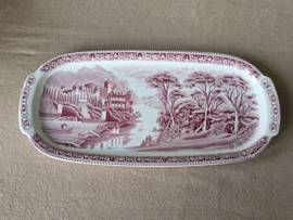 Regout Castillo Old England rood schaal 33 cm (rechthoekig) met greepjes