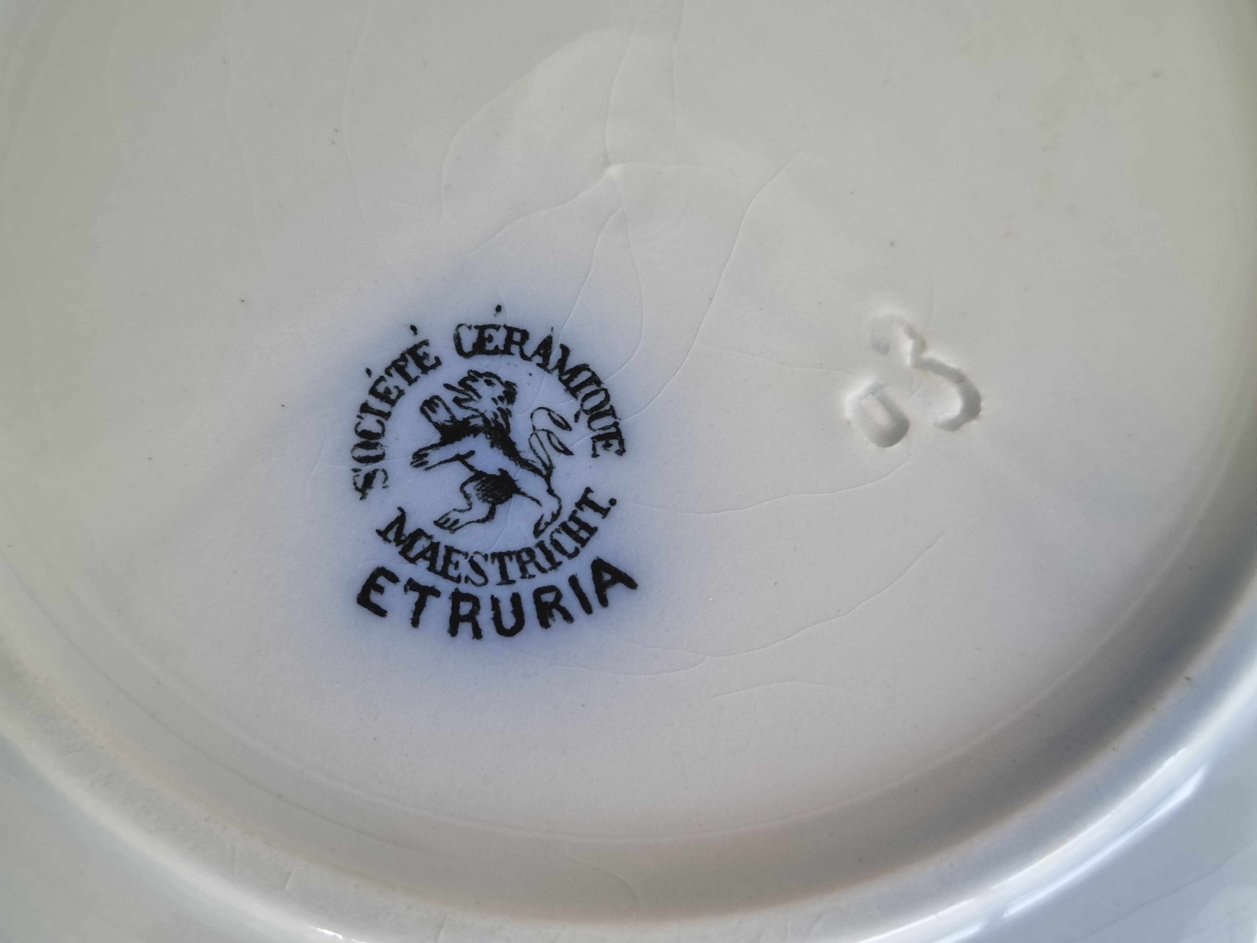 Societe Ceramique Etruria vloeiblauw diep pasta curry bord 23,5 cm