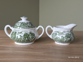 Engels groen Coaching Taverns Royal Tudor Ware Staffordshire Roomstel