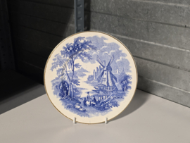 Engels blauw Palissy Ware Windmill ontbijtbord 20 cm