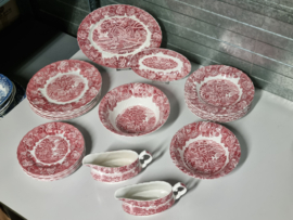 Engels rood Woods Ware compleet eetservies 6 personen 24 delig