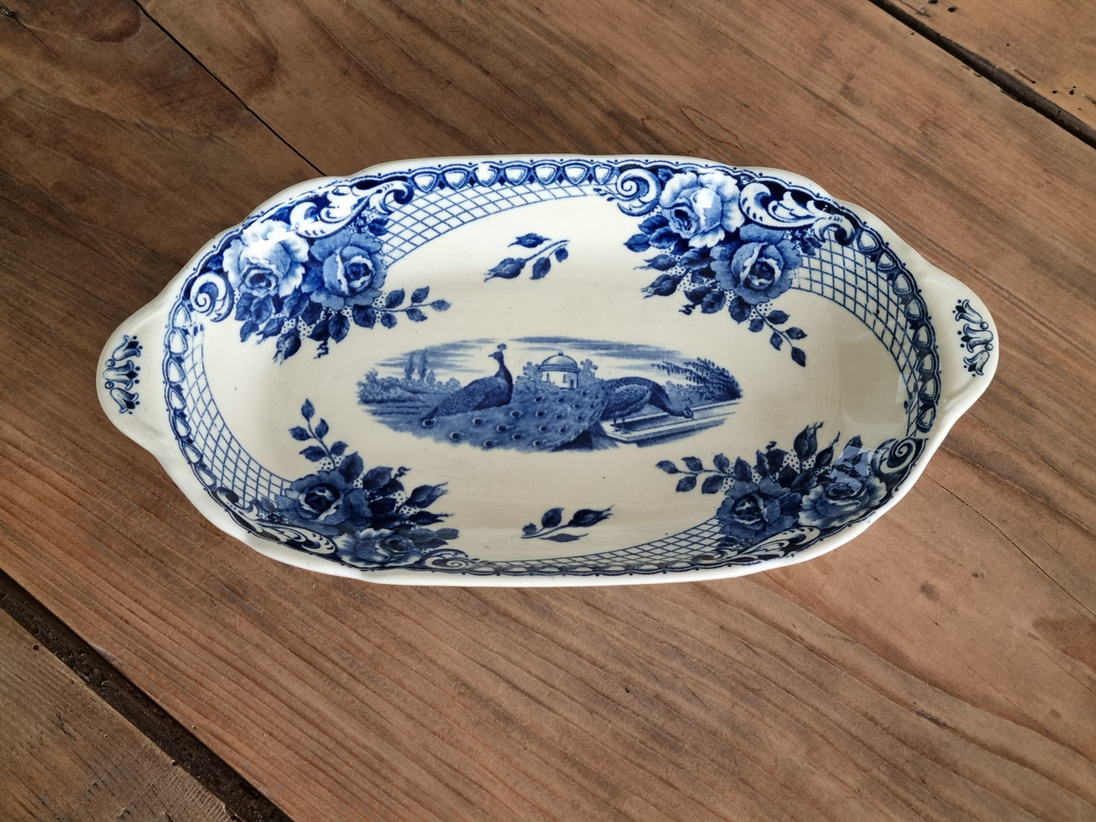 Peacock blauw Societe Ceramique ovaal schaaltje 25 cm