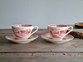 Boerenhoeve Rood Societe Ceramique 2x Koffie Kop en schotel (creme)