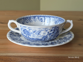 Engels blauw Barrats Old Castle Elizabethan Soepkom met schotel