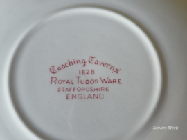 Engels rood Coaching Taverns Royal Tudor Ware Staffordshire soepkom met schotel