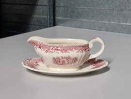 Villeroy en Boch Burgenland rood kleine Sauciere met oor op onderschotel