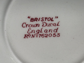 Engels rood Crown Ducal Bristol set 6x gebaksbordje 17,5 cm