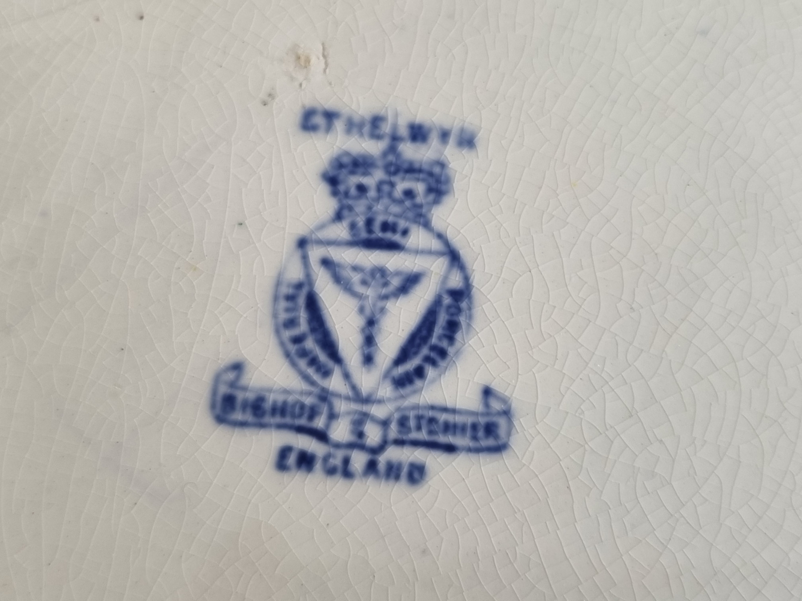 Engels blauw Ethelwyn Bishop & Stonier dekschaal terrine
