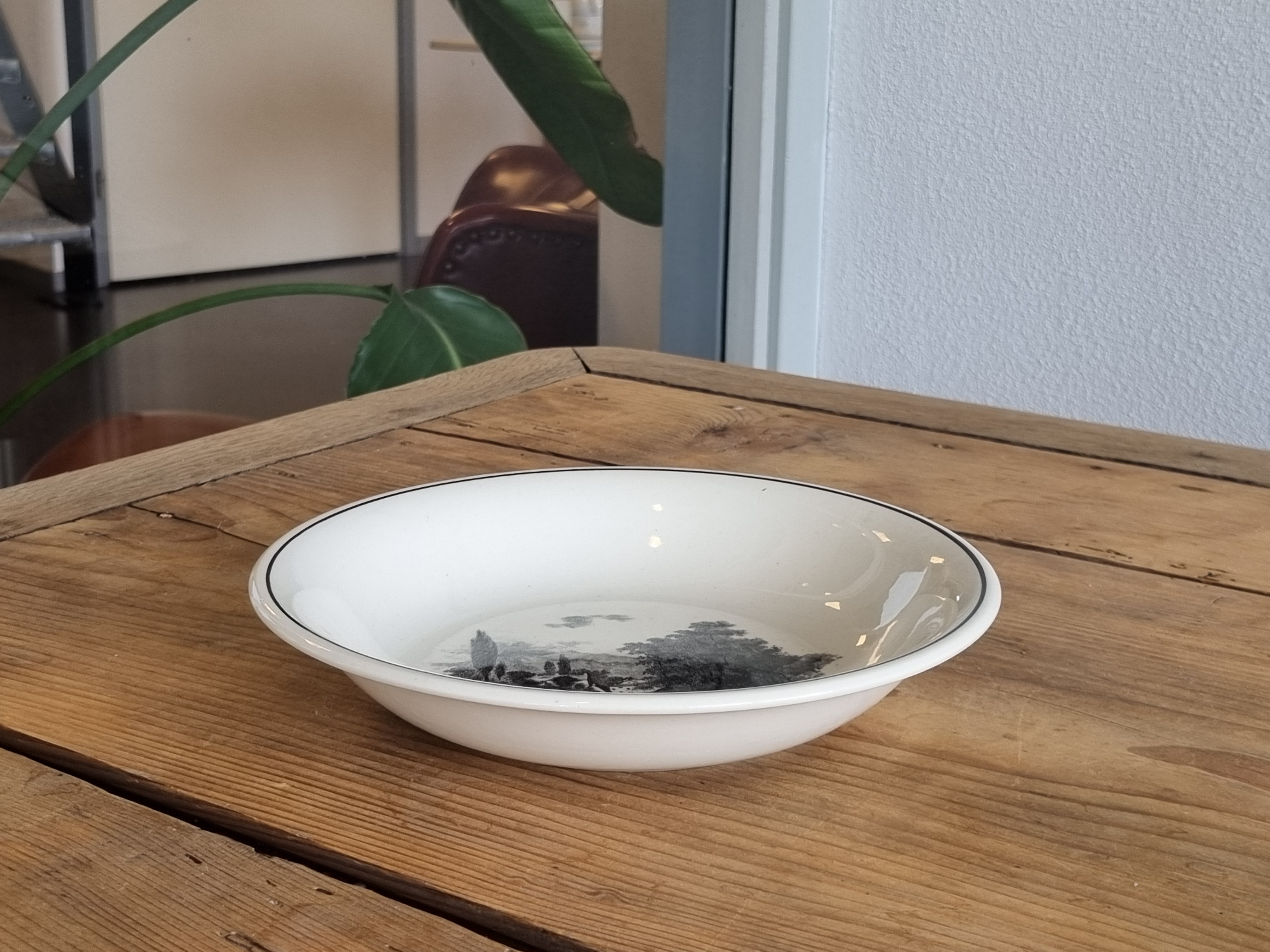 Boch Belgium Malines landschap zwart diep pasta curry bord 20,5 cm