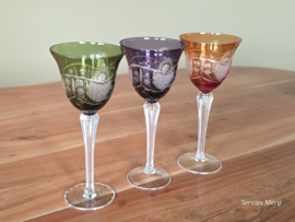 Boheems Kristal Glas set van 3x kelk op hoge voet 20,5 cm