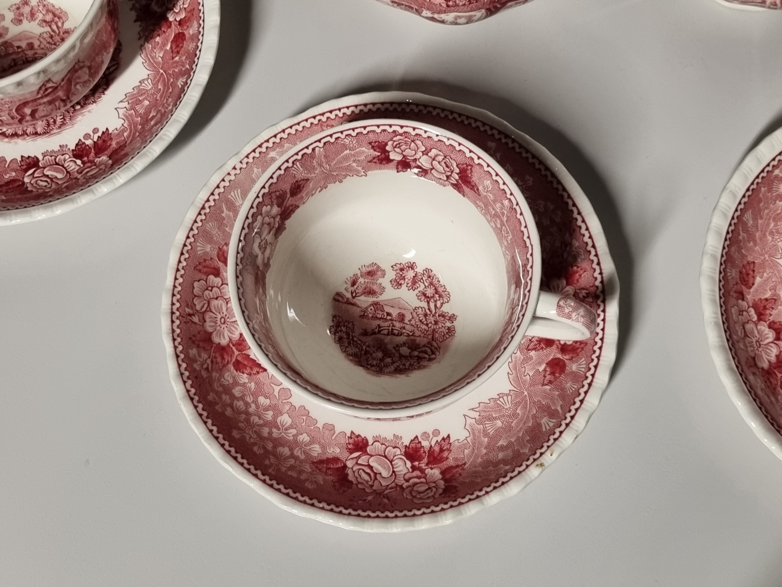 Engels rood Wedgwood Adams English Scenic koffieservies 6 personen (recht randje)