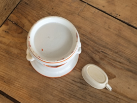 Regout of Societe Ceramique Theelicht mét origineel vetschuitje (vintage/retro wit met oranje)