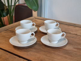 Petrus Regout wit set 4x Hotelporselein Espresso Kop en schotel (oude bruine stempel)