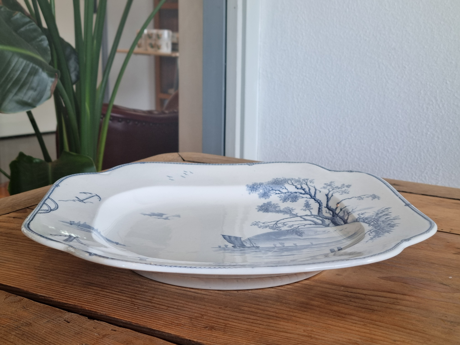 Petrus Regout Marines donkerblauw vierkant bord (hoekig model, zonsondergang) 32,5 cm