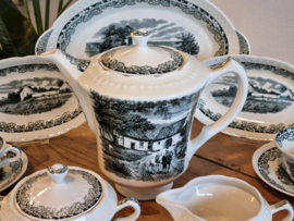 Boerenhoeve Zwart Societe Ceramique compleet koffieservies theeservies 6 personen
