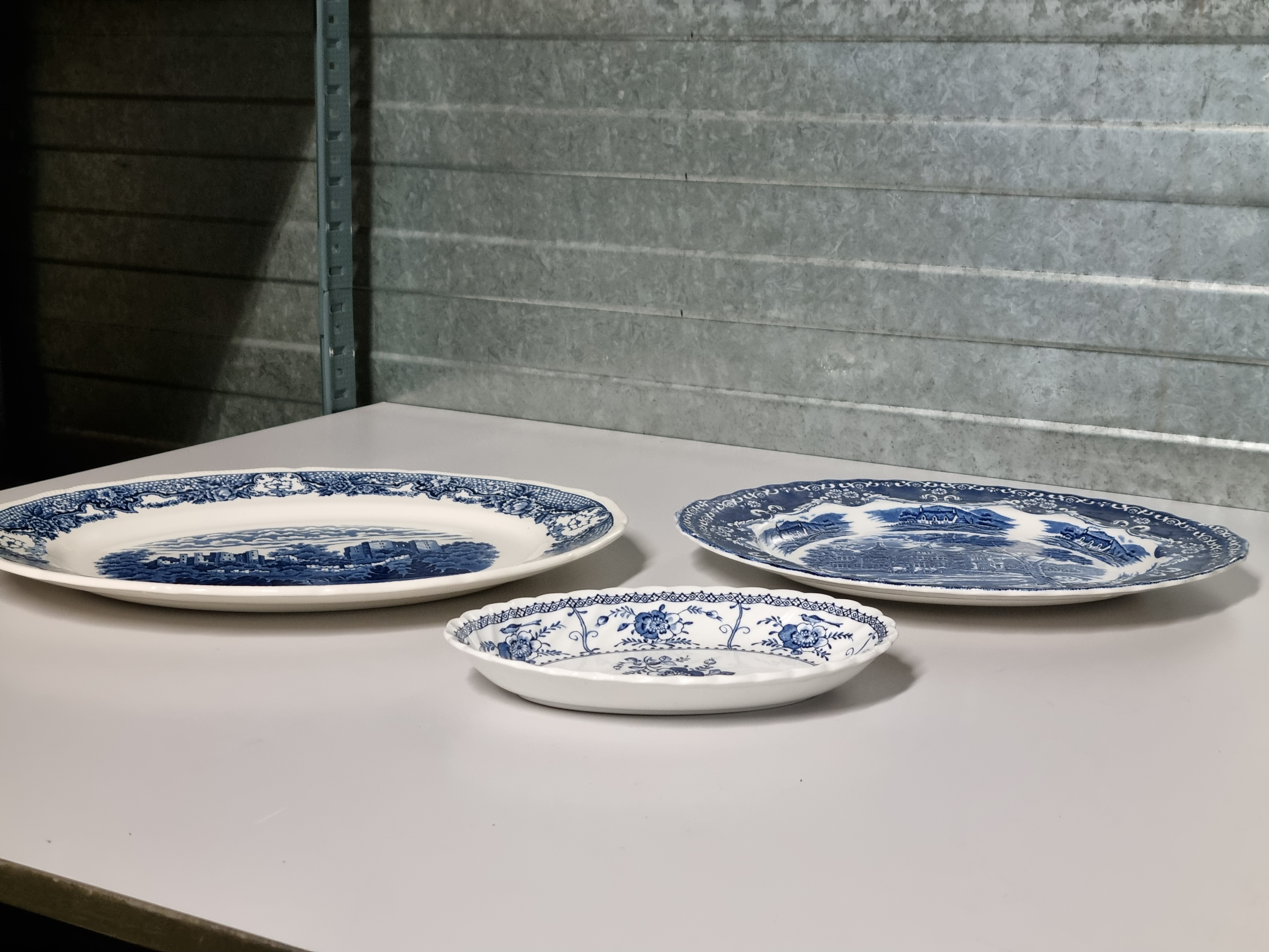Engels blauw Set 3x mix & match ovale serveerschaal