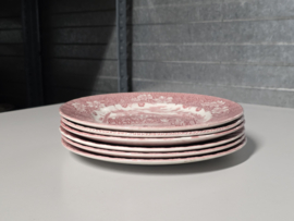 Engels rood Coaching Taverns Royal Tudor Ware Staffordshire set 6x plat dinerbord 25 cm