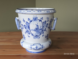 Vintage oud Delft unieke robuuste Bloempot met onderschaal