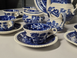 Engels Copeland Spode's Tower  blauw Koffie Thee servies 6-pers