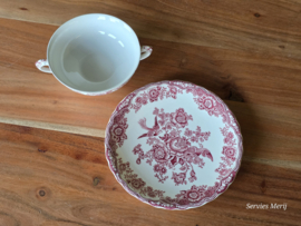 Engels rood Crown Ducal Bristol soepkom en schotel