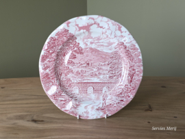 Engels rood Crown Ducal Bridge Scenes Pannenkoekenbord 28,5 cm