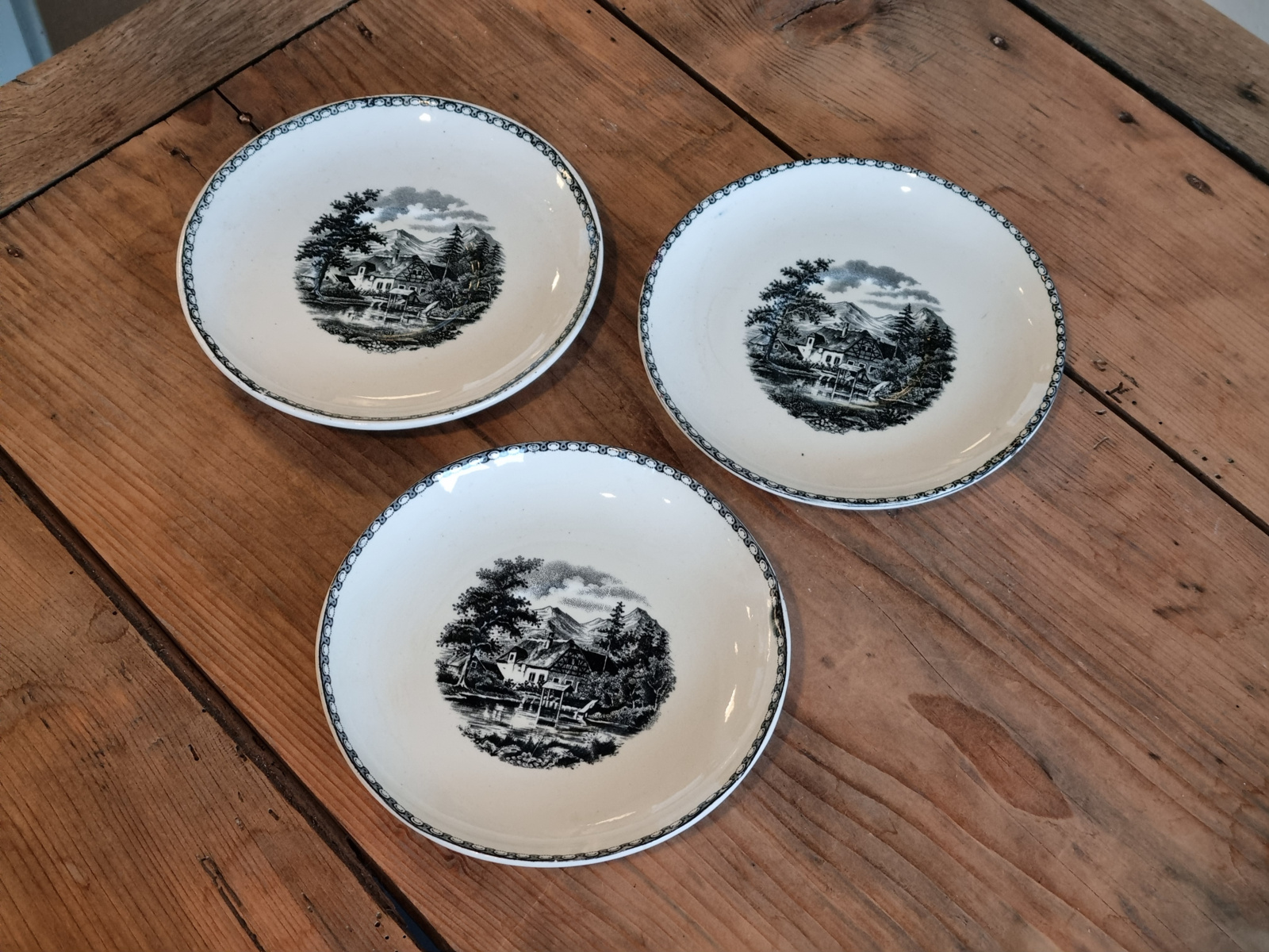 Landschap Zwart Societe Ceramique robuuste set 3x Chocolade | Thee Kop en schotel 10 cm