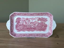 Engels rood Royal Warwick River Scene rechthoekige schaal met greepjes 26 cm