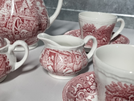 Engels rood 17th Century England Royal Tudor Ware Staffordshireset Koffieservies 4-persoons