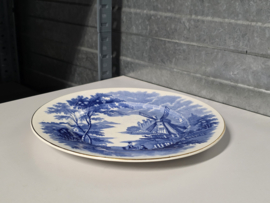 Engels blauw Palissy Ware Windmill plat dinerbord 26 cm