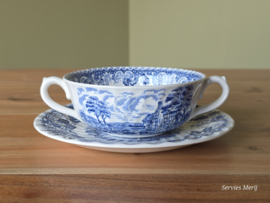 Engels blauw Barrats Old Castle Elizabethan Soepkom met schotel