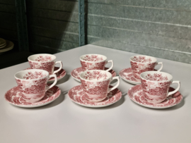 Engels rood Grindley Country Inns set 6x Koffie kopje met schot