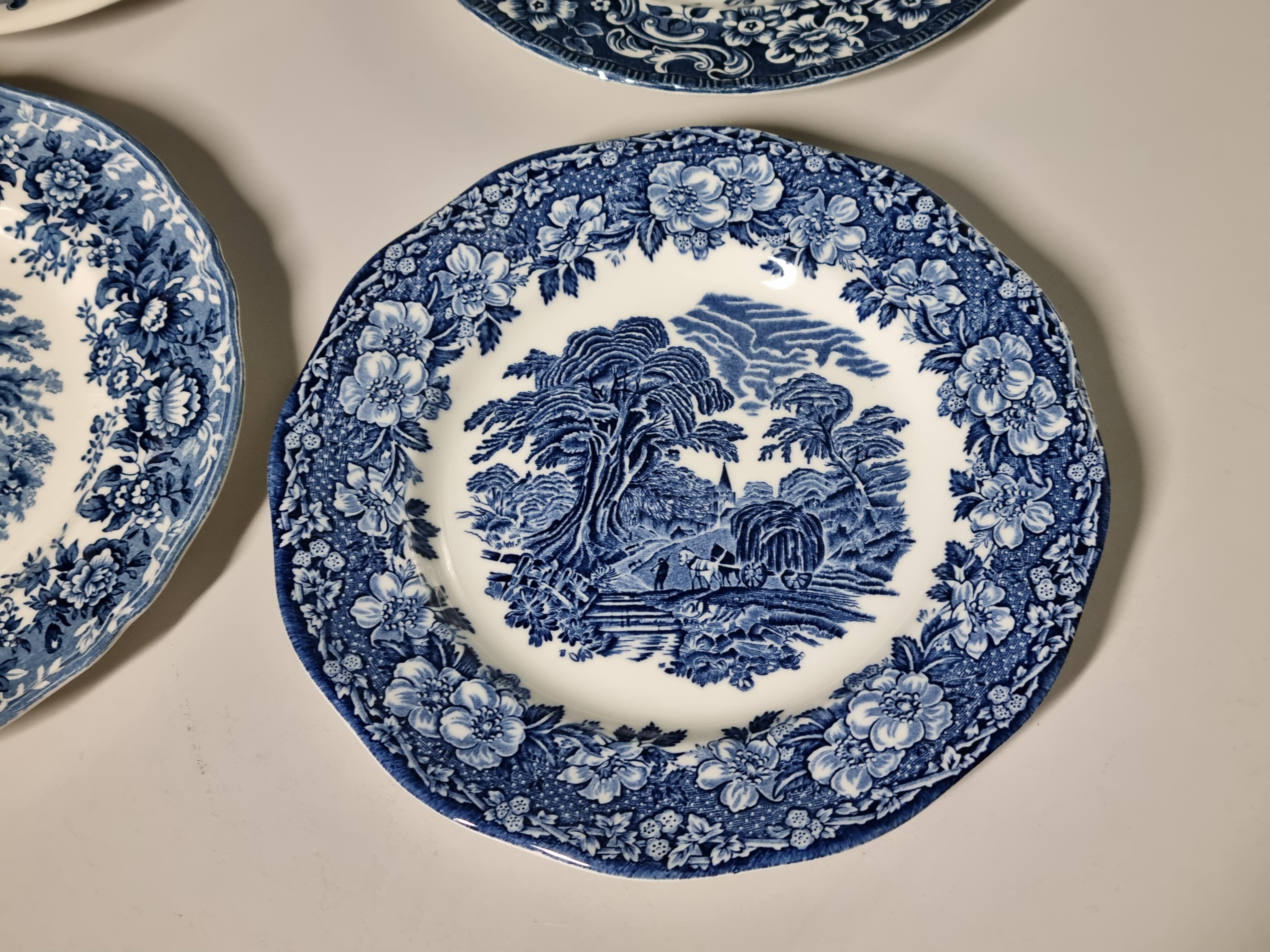 Verkocht = Engels blauw Set 6x mix & match ontbijtbordje dessertbordje 20 cm