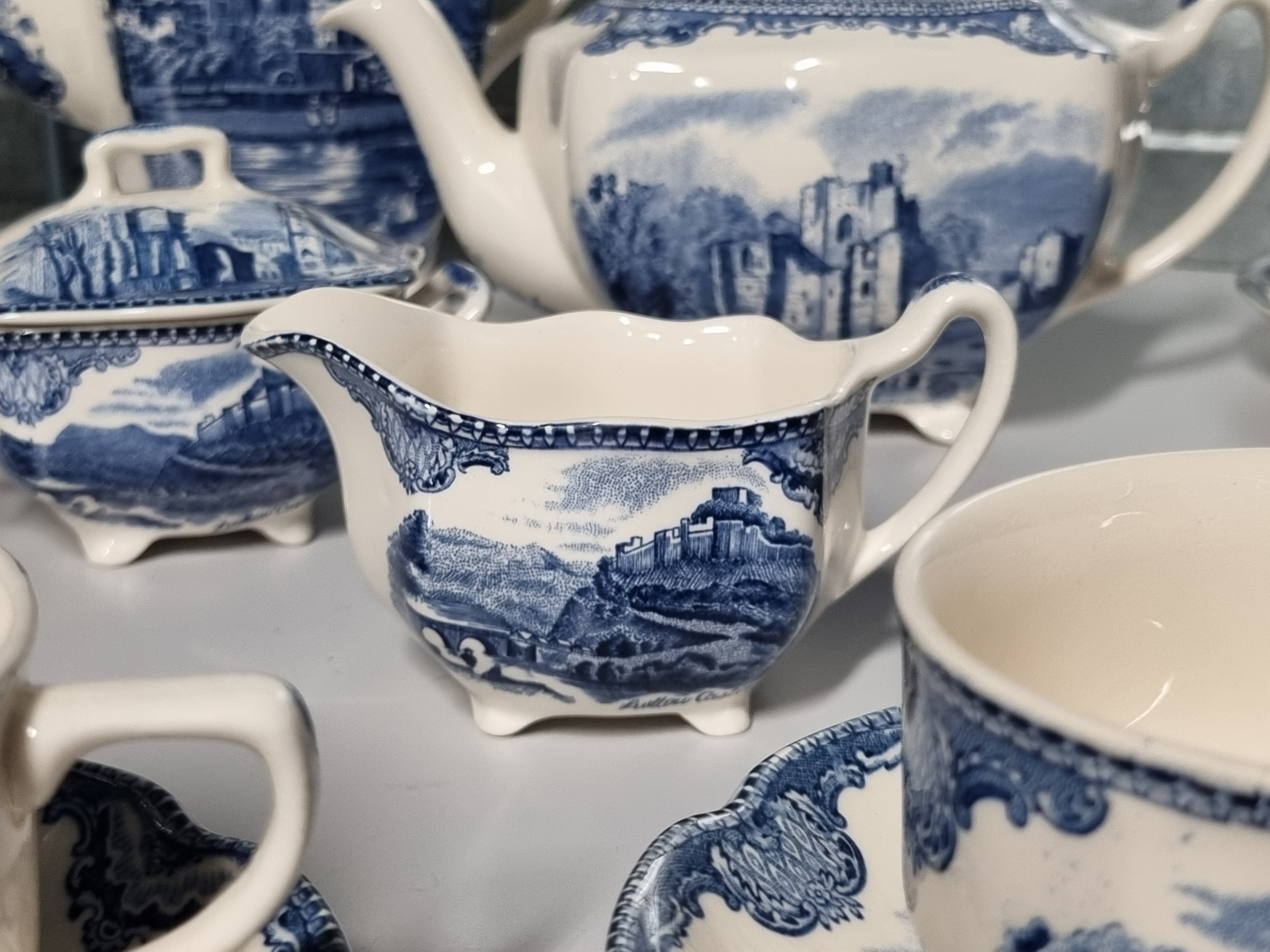 Engels blauw Johnson Bros Old Britain Castles koffieservies theeservies 6 personen