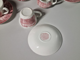 Engels rood 17th Century England Royal Tudor Ware Staffordshireset Koffieservies 4-persoons