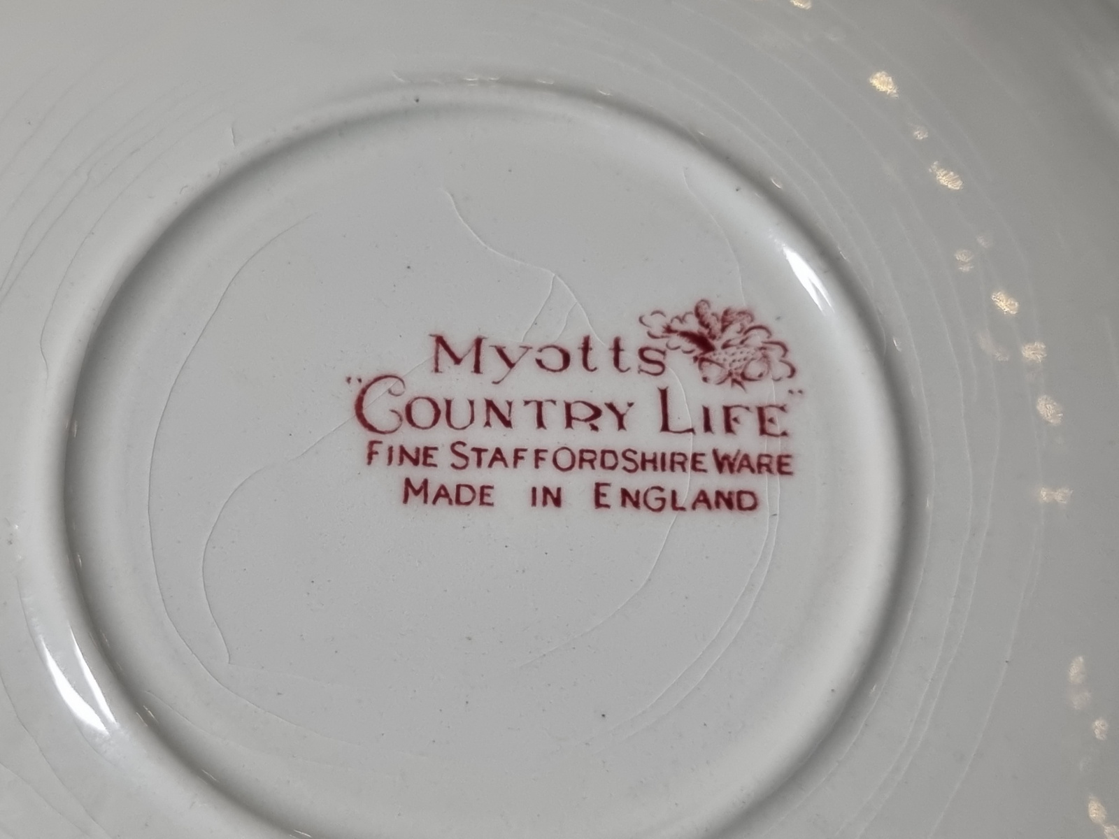 Engels rood Myott's Country Life set 6x Soepkom met schotel