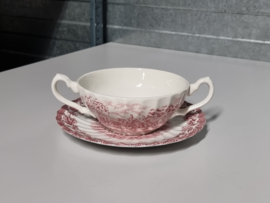 Engels rood Jachtservies Myott's Country Life Soepkom met schotel (wit binnenin)