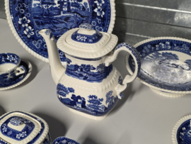 Engels Copeland Spode's Tower  blauw Koffie Thee servies 6-pers