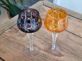 Boheems Kristal Glas set van 2x op hoge voet 19,5 cm kleur Grapes