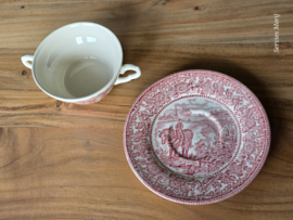 Engels rood English Ironstone Tableware EIT soepkom en schotel (paard en wagen)