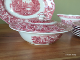 Engels rood Enoch Wedgwood River Scene compleet eetservies 6 personen