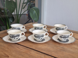 Landschap Zwart Societe Ceramique set 6x Thee Kop en schotel (hoekig model)