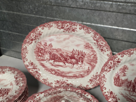 Engels rood Coaching Scenes Eetservies 8-persoons