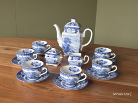 Engels blauw Royal Warwick Lochs of Schotland koffieservies theeservies 6 personen