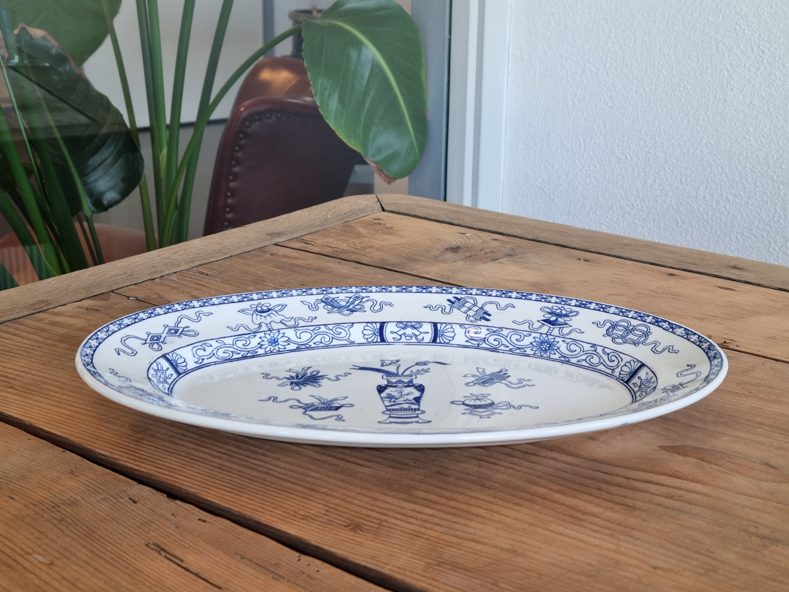 Potiche blauw Societe Ceramique ovale Schaal middel 32,5 cm