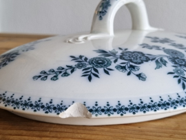 Société Céramique Bruges blauw Soepterrine op originele onderschotel