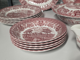 Engels rood British Anchor Olde Country Castles compleet servies 5 personen