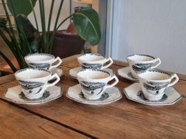 Landschap Zwart Societe Ceramique set 6x Koffie Kop en schotel