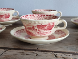 Boerenhoeve Rood Societe Ceramique set van 6x Kop en schotel (creme)