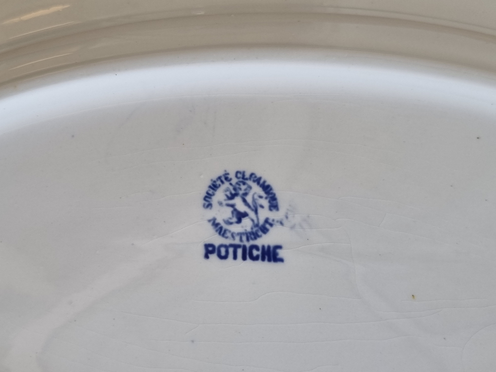 Potiche blauw Societe Ceramique ovale Schaal middel 32,5 cm